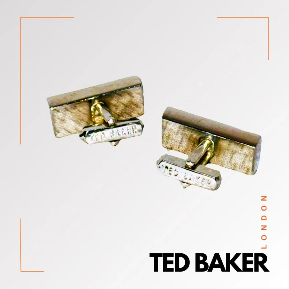 TED BAKER Men's Silver & Black Logo Cufflinks
